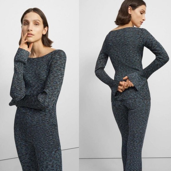 Theory Cabled Print Ribbed Boat Neck Sweater - Picture 5 of 13